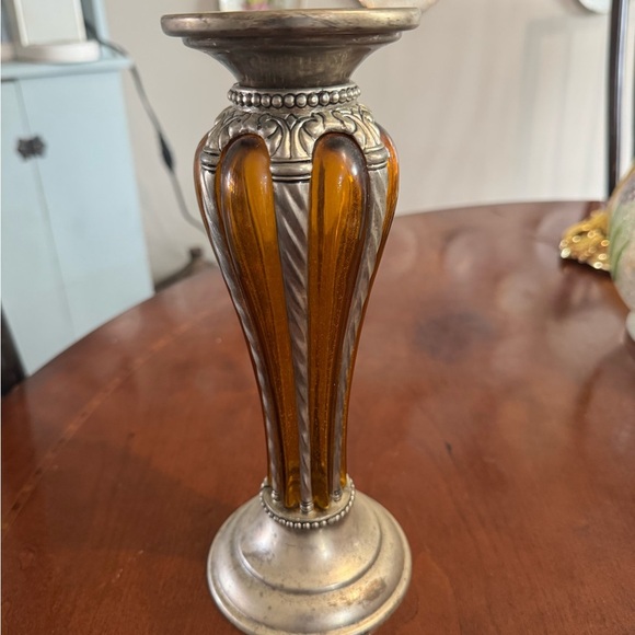 Other - Vintage Elegant Silver and Amber Candle Holder